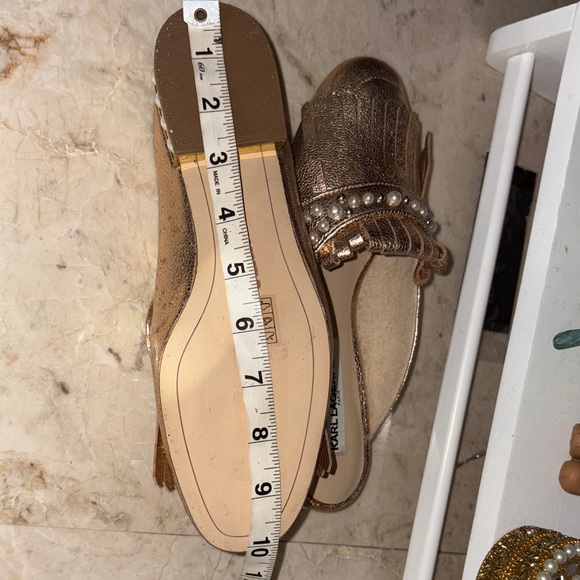 Karl Lagerfeld Women's Metallic Mules with Pearl Accents - Picture 7 of 7